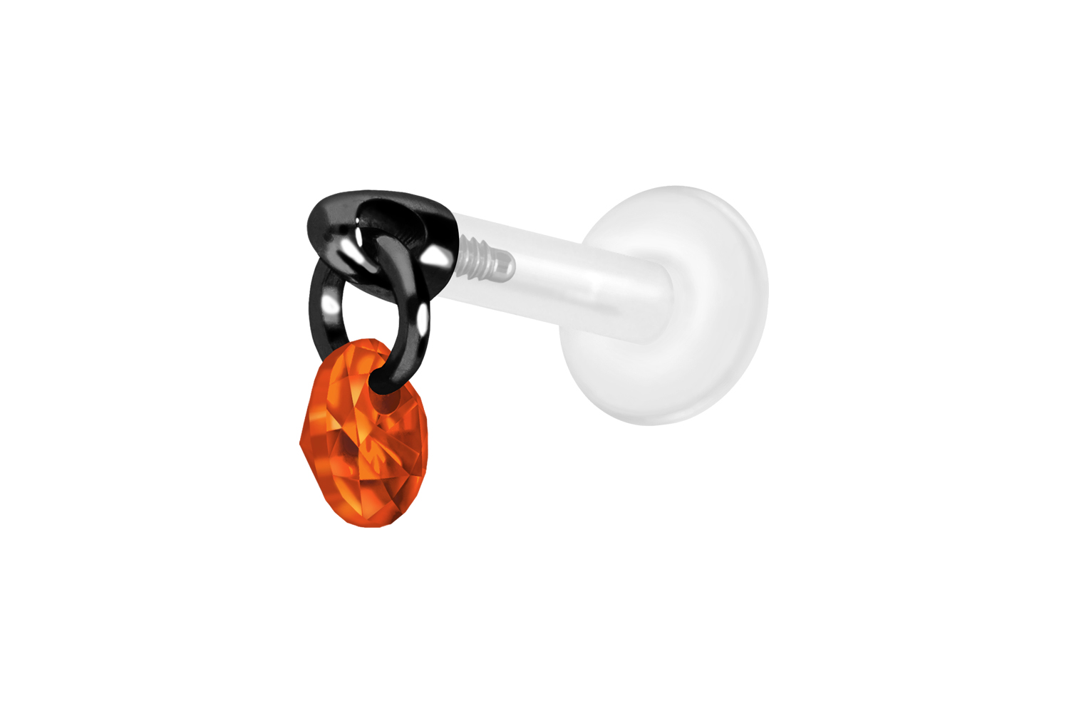 PTFE Labret Piercing mit Innengewinde + Titan-Aufsatz RUNDER KRISTALL